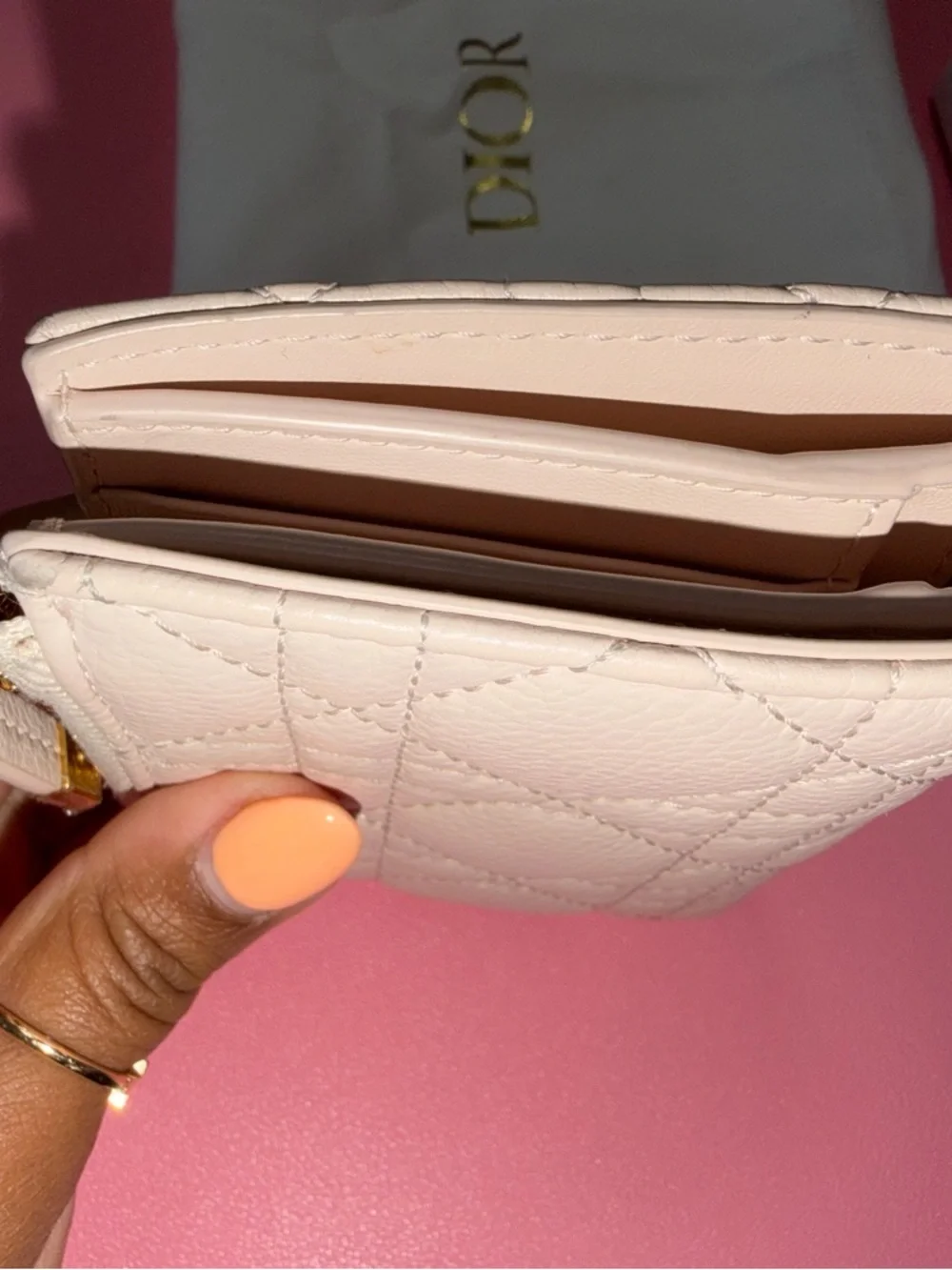 Dior Blush Quilted Cannage Compact Wallet with CD Logo